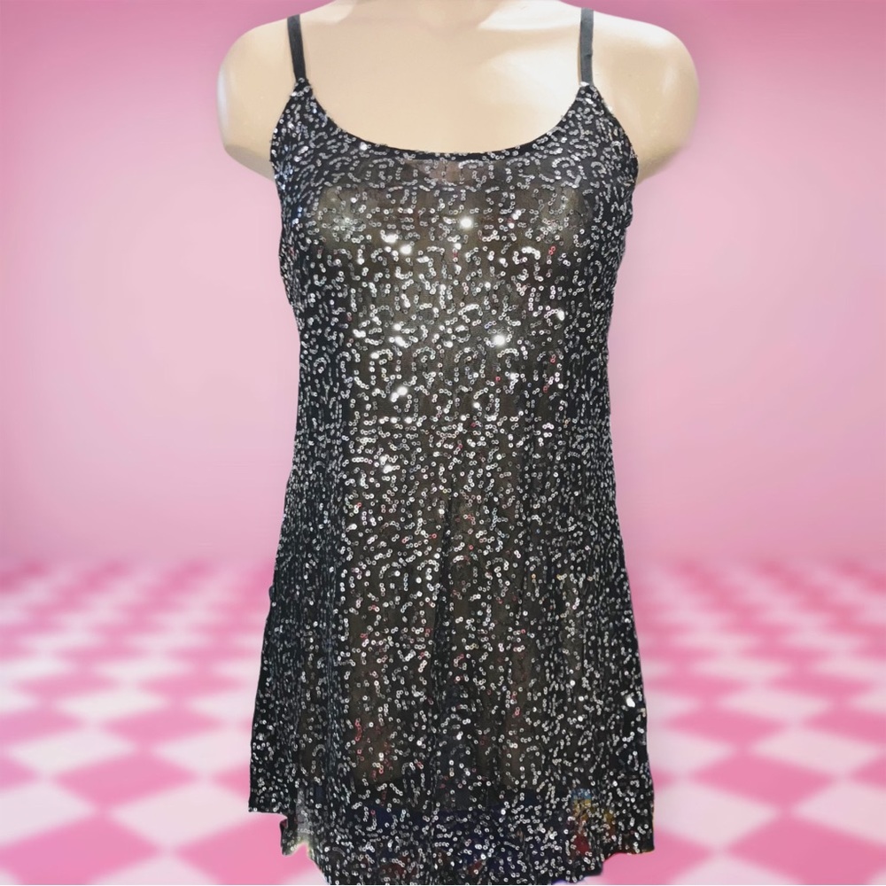 Victorias Secret Moda International Black Sequin Camisole Tank Top Pajama M NWOT